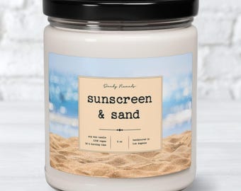 Summer Scented Candle, Summer Coastal Decor, Gift for Her, Sunscreen and Sand Candle, Beach Themed Decor for Beach House Gift, Beach Candle