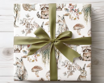 Woodland Animals Gift Wrap, Kids birthday Baby Shower  Wrapping Paper