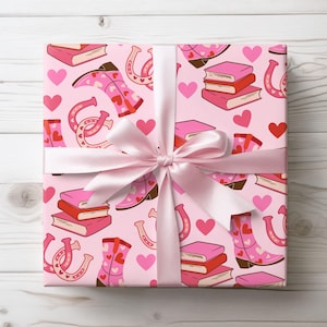 Pink Cowboy Gift Wrap, Girly Wrapping Paper for Book Lovers, Gift Wrap Valentines Day Wrapping Paper for Her Anniversary Gift Wrapping Paper