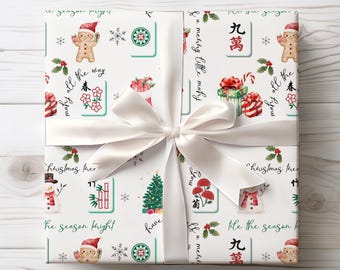 Mahjong Christmas Gift Wrap, Mah Jongg Holiday Wrapping Paper, Mahjong Themed Party Supplies
