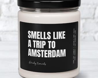 Amstedam Scented Candle, Smells Like a Trip to Amsterdam Decor, the Netherlands Vacation Souvenir Amsterdam Surprise Trip Destination Reveal