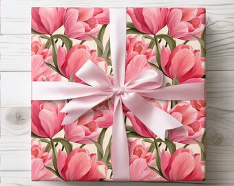 Pink Tulips Gift Wrapping Paper, Floral Fine Art Paper