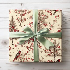 Classic Christmas Gift Wrap, Robin Wrapping Paper, Christmas Trees Gift Wrap Rolls, Holiday Wrapping Paper, Elegant Seasonal Gift Wrap