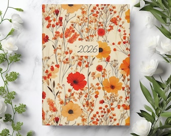 2026 Wildflower Journal, Blank Floral Planner, Fall Flower Notebook, Personalized 2026 Diary, Autumn Stationery Gift, Cute Journal for Women