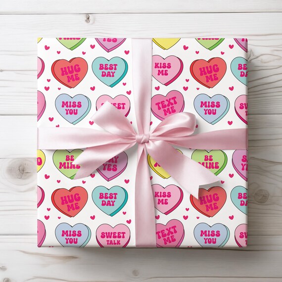 Hearts Gift Wrap, Valentines Day Wrapping Paper for Boyfriend or Girlfriend