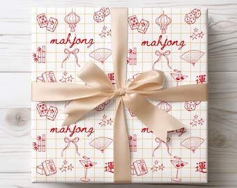 Mahjong Gift Wrap, Mah Jongg Christmas Wrapping Paper, American Mahjong Party Decor, Mahjong Themed Paper, Holiday Wrapping