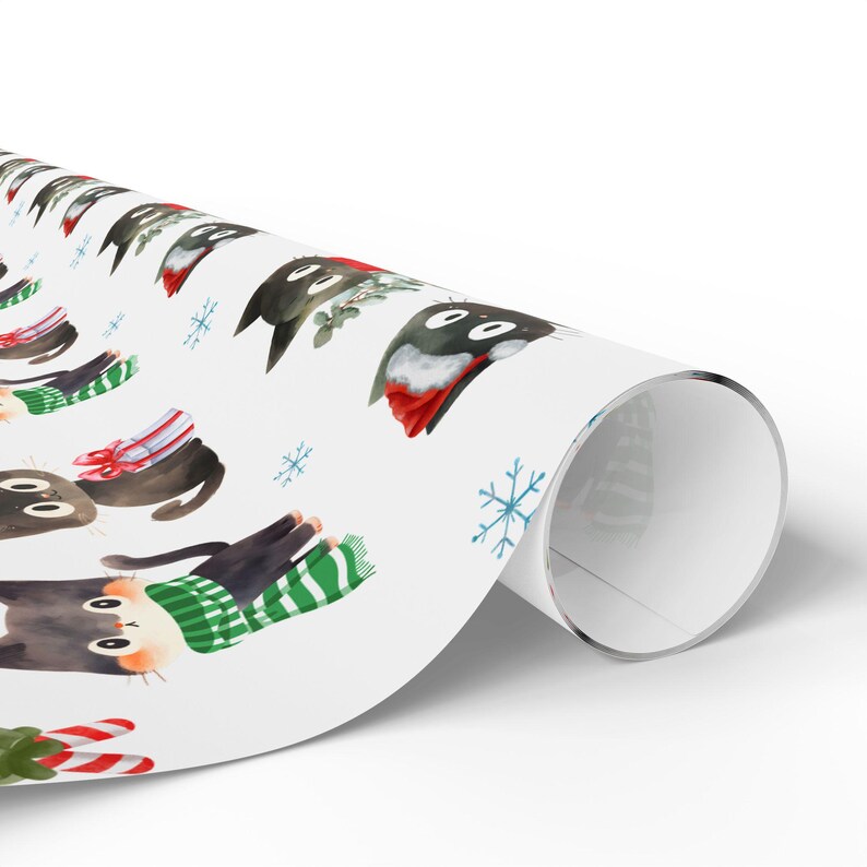 Papel de regalo navideño con gatos, papel de regalo navideño para amantes de los gatos, rollos de regalo para dueños de gatos imagen 4
