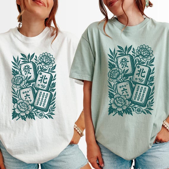 Mahjong Squad Shirt, Teal Floral Mahjong Tee, Game Night Mah Jongg T-Shirt, Comfort Colors, Mahj Group Gift