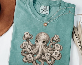 Camiseta de Mahjong con diseño de pulpo de Comfort Colors®, divertida camiseta de Mahjong, regalo para clubes.