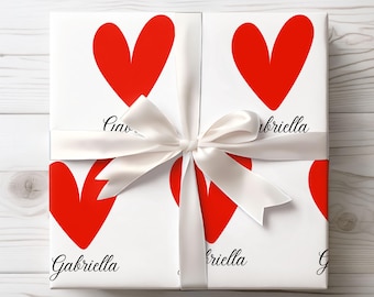 Custom Name Valentines Day Wrapping Paper, Personalized Hearts Gift Wrap Roll, Anniversary Gift Wrap, Engagement Gift Wrap, Custom Name Wrap