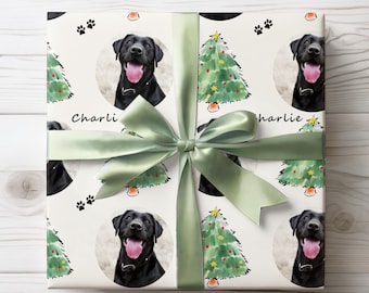 Custom Dog Photo Gift Wrap, Personalized Christmas Wrapping Paper with Pet Name and Picture