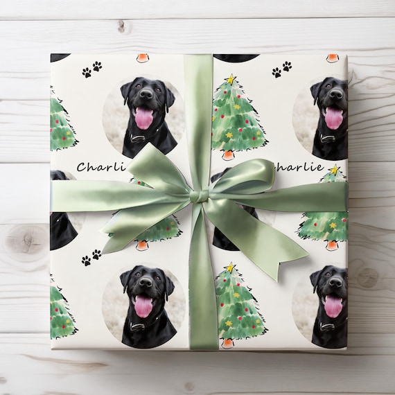 Custom Dog Photo Gift Wrap, Personalized Christmas Wrapping Paper with Pet Name and Picture