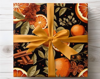 Citrus Winter Wrapping Paper, Christmas Gift Wrap, Oranges Wrapping Paper, Seasonal Gift Wrap Rolls, Holiday Wrapping Winter Fall Gift Wrap
