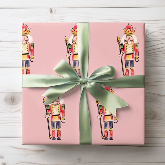 Nutckracker Christmas Wrapping Paper, Vintage Nutcracker Gift Wrap Roll, Nutcracker Holiday Gift Wrap, Pink Nutcracker Wrapping Paper Roll