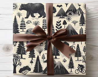 Nature Lover Wrapping Paper, Adventure Gift Wrap Roll, Woodland Camping Lover Wrapper