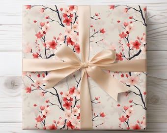 Cherry Blossom Wrapping Paper, Spring Birthday Gift Wrap Rolls, Stylish Floral Wrapping Paper for Her, Elegant Sakura Gift Wrap for Wedding