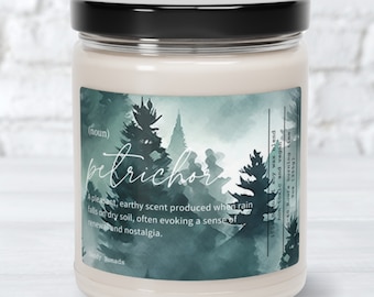 Petrichor Candle, Rainy Day, The Smell of Earth After Rain, Gift for Her, Spring Fall Scented Candle, Home Spa Aromatherapy Fresh Rain Scent
