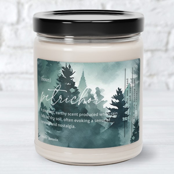 Petrichor Candle, Rainy Day, The Smell of Earth After Rain, Gift for Her, Spring Fall Scented Candle, Home Spa Aromatherapy Fresh Rain Scent