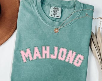 Comfort Colors® Mahjong Varsity Shirt, Mahj Lover Gift, Retro Game Night Top, Minimalist Mahjong T-Shirt