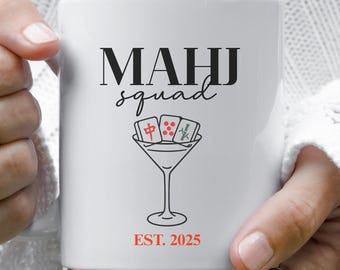 Mahjong Ceramic Mug, Mahj Squad Coffee Cup, Gift for Mahjong Mom, Weekly Mahjong Club, Tile Game Tea Cup, Mahjong Player Gift Idea