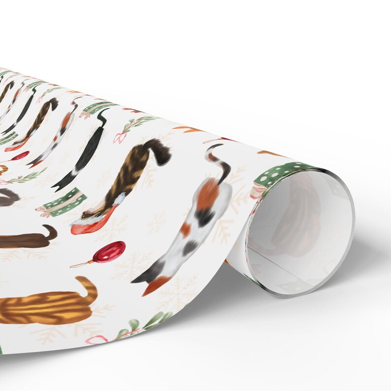 Cats Christmas Wrapping Paper, Cat Owner Holiday Gift Wrap Roll, Wrapping Paper for Cat Lovers, Festive Gift Wrap Watercolor Cats Christmas Bild 5