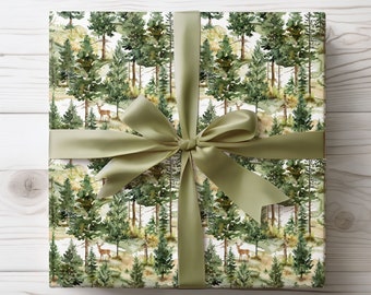 Green Wrapping Paper, Forest Gift Wrap, Nature Wrapping Paper, Christmas Gift Wrap Roll, Birthday Gift Wrap for Nature Lover, Tree Gift Wrap