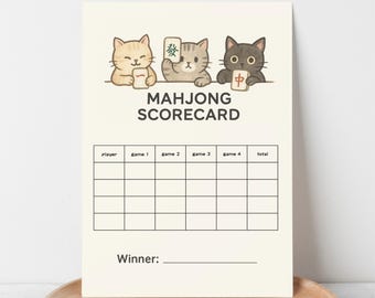 Druckbare Mahjong Score Sheet, digitaler Download, Mah Jongg Scoring Card, Point Tracker Game Night