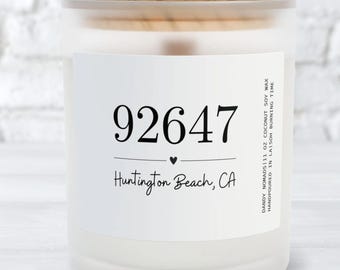 Vela aromática personalizada con código postal, regalo para un amigo que se muda, regalo para un agente inmobiliario que compra una casa, regalo para una nueva casa, fiesta de inauguración, regalo personalizado para la anfitriona