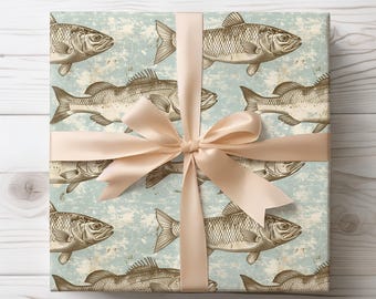 Vintage Fish Wrapping Paper, Angler Gift Wrap, Fishing Theme Birthday, Rustic Trout Design