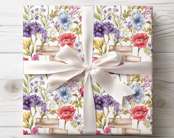 Wildflower Books Gift Wrap, Book Lover Wrapping Paper