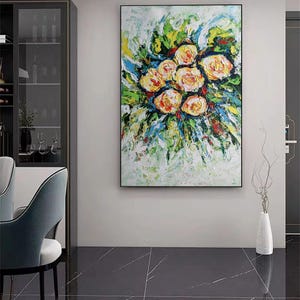 Handmade Colorful Abstract Rose Flower Art – Heavy Textured Floral Canvas | Bold Modern Wall Decor