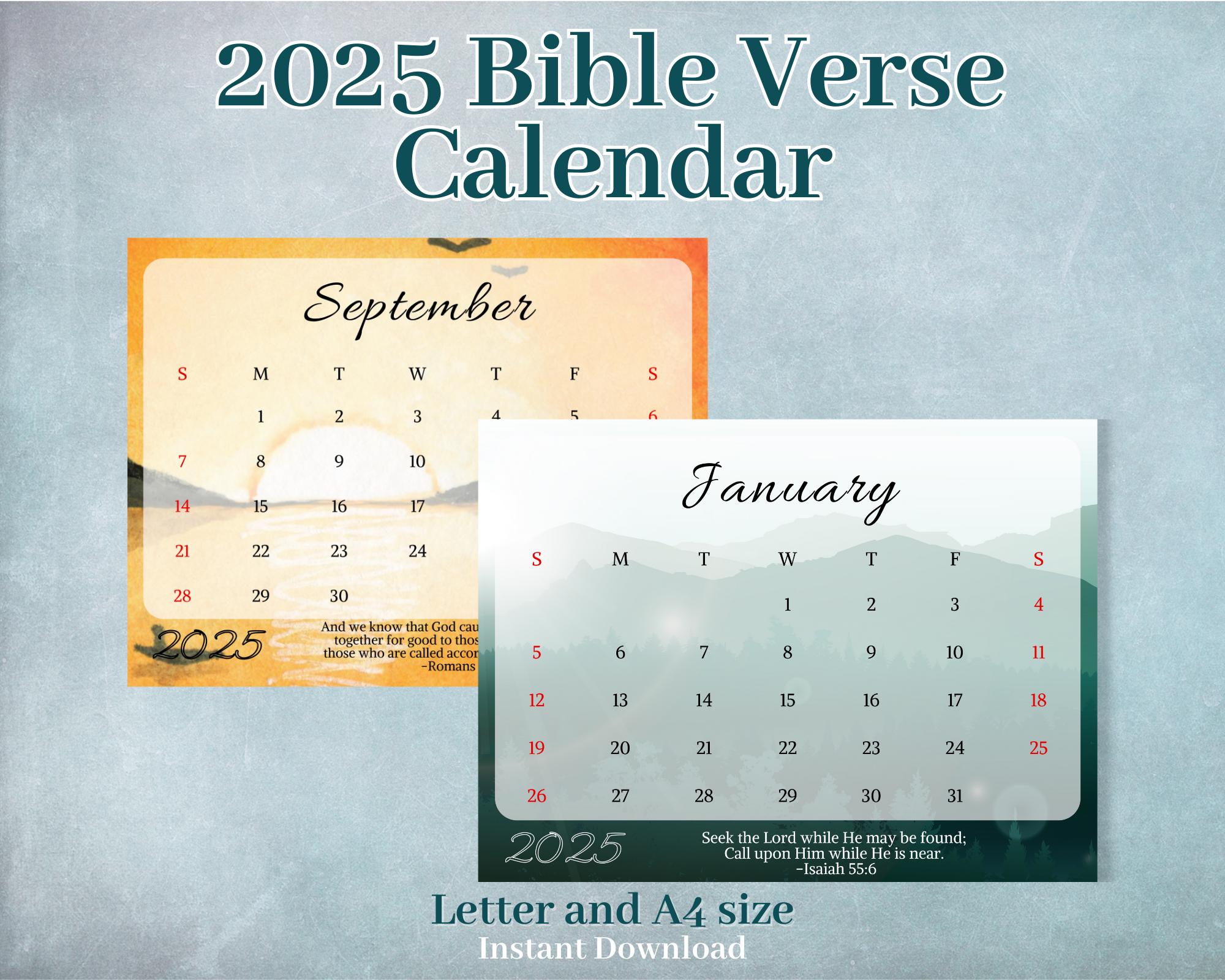 2025 Calendar Bible Verse Template, Nature Calendar, 2025 Planner Desk ...