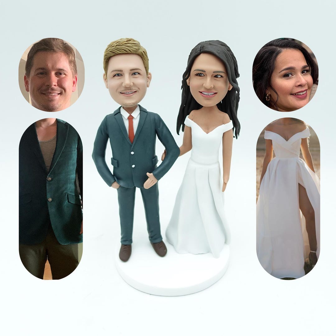 Personalized Wedding Cake Topper Bobbleheads: Custom Bride and Groom ...