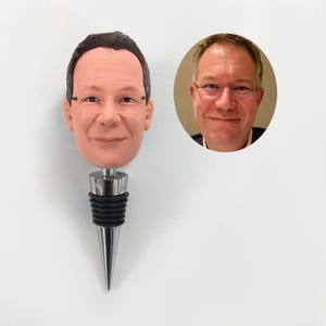 Custom Face Wine Stopper: Personalized Boss Gift, Handmade Polymer Clay Doll Head