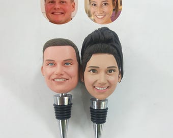 Custom Couple Facial Bottle Stopper,Custom Personalised Wine Stopper,Beer Bottle Opener,Anniversary Gift for Couple,Different Christmas Gift