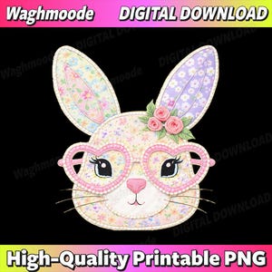 Funny Bunny Face Glasses Floral Rabbit Png, Bunny Face Rabbit Floral Glasses Png, Happy Easter Day Png, Glasses Bunny Png, Bunny Face Png