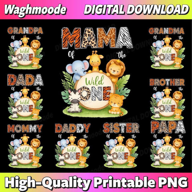 Family of the Wild One 1st Birthday Kids Safari Jungle Png, Family of ...