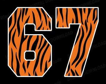 その他 Sports Graphic Number 671 Number 67 in Orange Tiger Print Fanwear Sports Jersey Player Svg