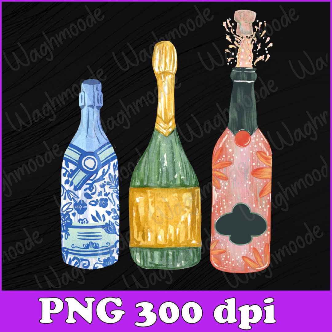 Pop the Champagne Png, Champagne Bottles Png, Watercolor Champagne Png