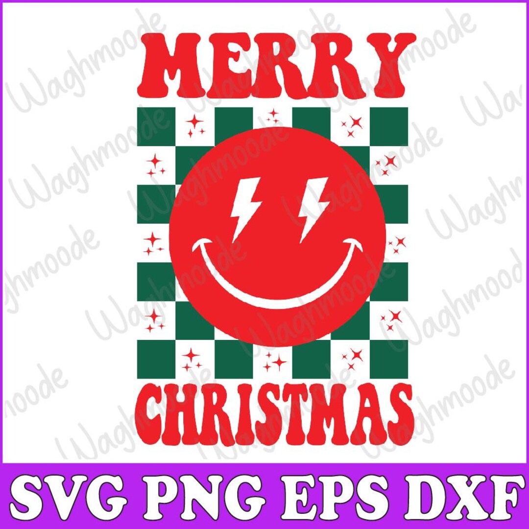 Retro Merry Christmas Svg, Merry Christmas Smile Face Svg, Merry ...