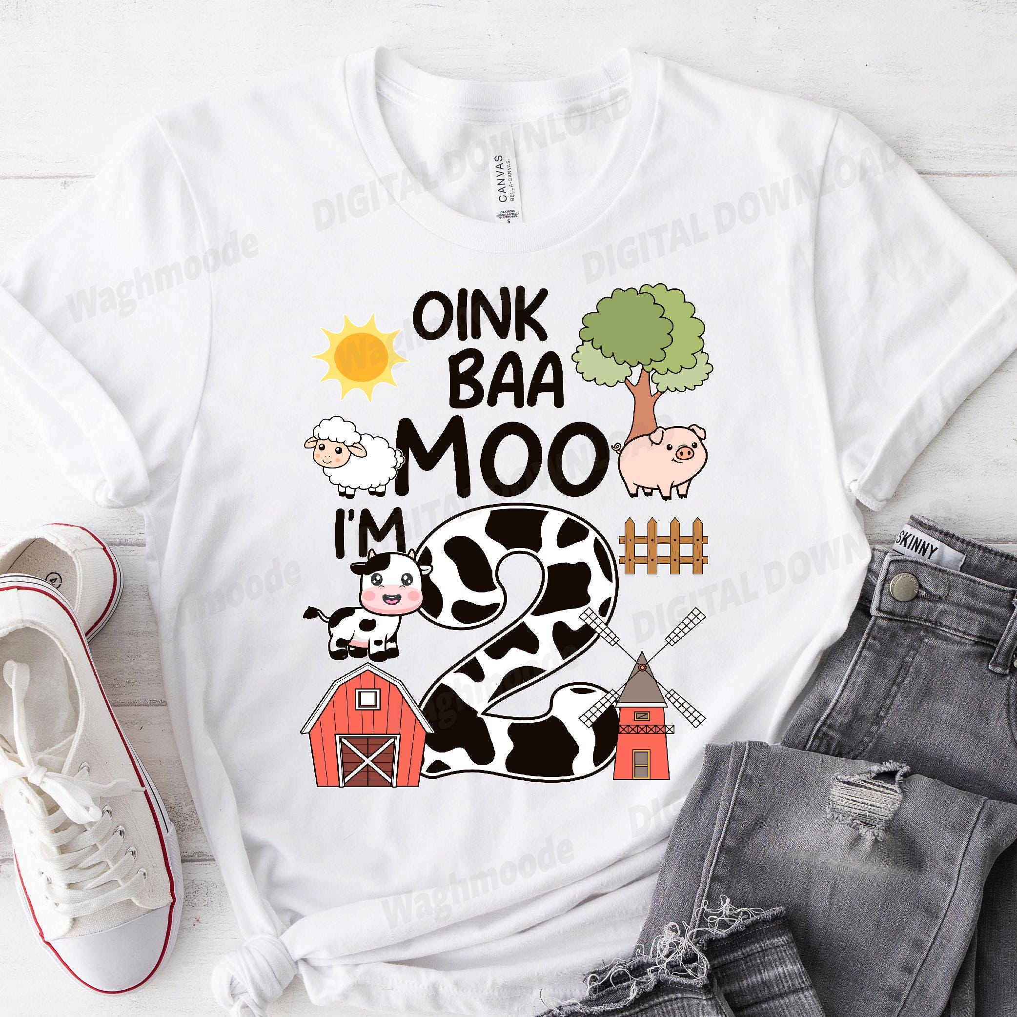 Oink Baa Moo I'm 2 Farm Theme Birthday Gift 2 Year Old Party Svg, Oink ...