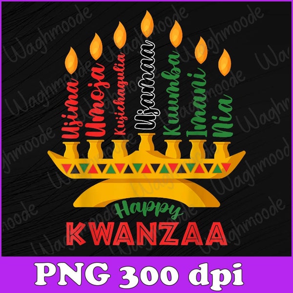 Happy Kwanzaa Png, Kinara Seven Candles Principles Of Kwanzaa Png, African Holiday Afrocentric Xmas Png,