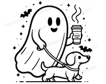 Ghost Walking Dog French Bulldog Coffee Halloween Costume Svg, Ghost Dog Svg, Ghost Svg, Ghost Coffee Svg, Png, Dxf, Eps, Instant Download