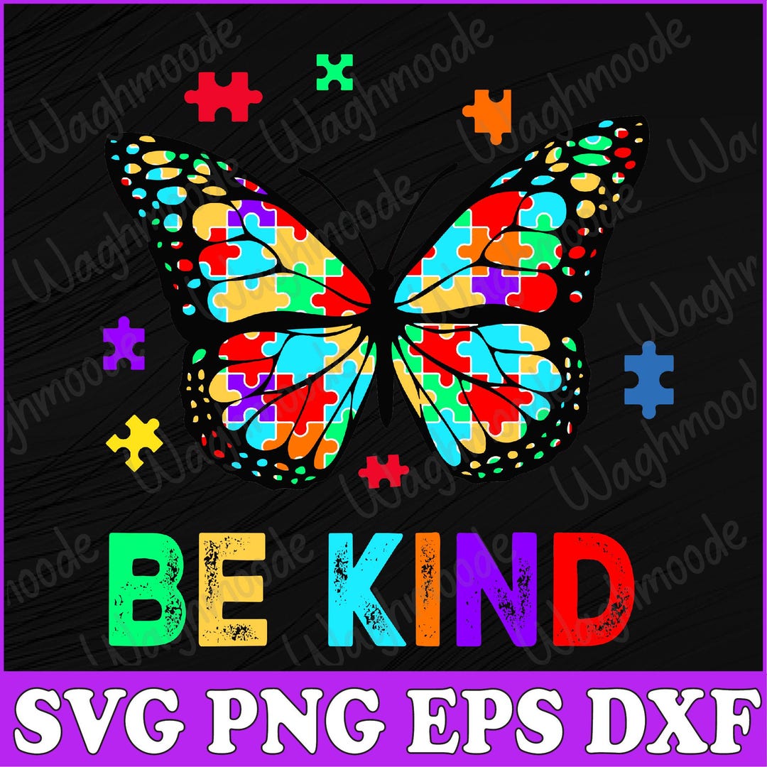 Be Kind Autism Awareness Butterfly Piece Puzzle Svg, Autism Butterfly ...
