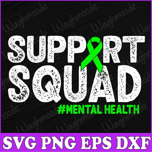 Support Squad Mental Health Awareness Lime Green Ribbon Svg, Mental Health Awareness Svg, Mental Health Support Svg, Awareness Ribbon Svg