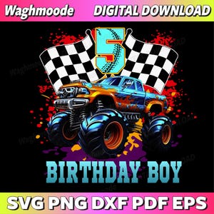 2020年生まれの5歳男の子の誕生日モンスタートラックPng、誕生日パーティーPng、モンスタートラックPng、パーソナライズされた誕生日Png、即時ダウンロード