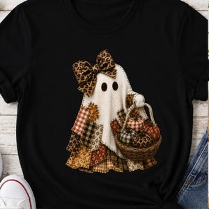 Halloween Patchwork Ghost Pumpkin Coquette Bow Spo-oky Season Png, Patchwork Ghost, Coquette Halloween Ghost, Faux Applique Ghost, Autumn