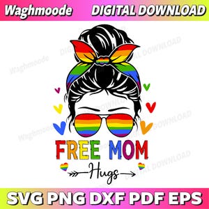 Free Mom Hugs Free Mom Hugs Inclusive Pride LGBTQIA Svg, LGBT Mom Svg, Rainbow Heart Pride Svg, Mothers Day Svg, Png, Eps, Instant Download