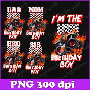 Bundle Family Bro And Sis of the Birthday Boy Monster Truck Birthday Png, Dad And Mom Of The Birthday Boy Png, Monster Truck Birthday Png