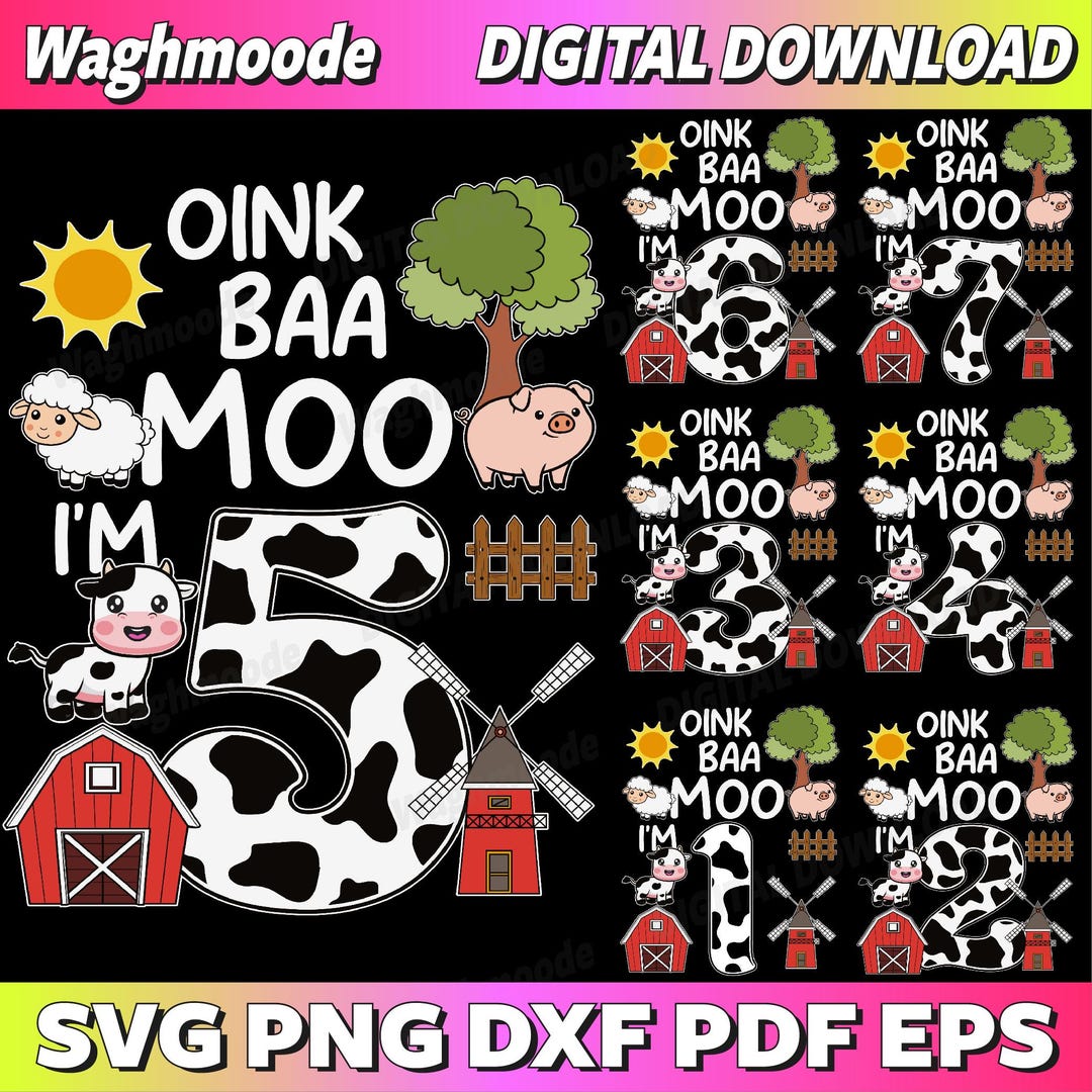 Bundle Oink Baa Moo I'm 1-7 Farm Theme Birthday Gift 1-7 Year Old Party ...